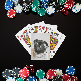 眼鏡をかけた黒いパグ トランプ