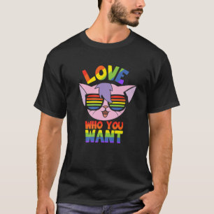 眼鏡をかけたLGBT猫プライドLGBTQラブ・ウォ・ユー Tシャツ