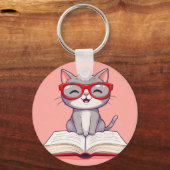 眼鏡をかけているかわいいマンガ猫 キーホルダー (裏面)