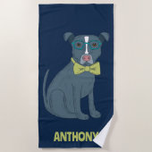 眼鏡をかけているピットブルパピードッグパーソナライズされた ビーチタオル (正面)