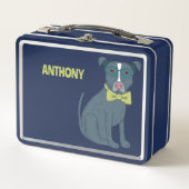 眼鏡をかけているピットブルパピードッグパーソナライズされた メタルランチボックス (正面)