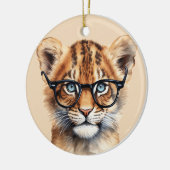 眼鏡をかけている可愛いライオンの子 セラミックオーナメント (左)