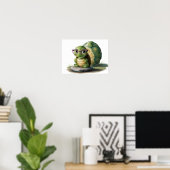 眼鏡をかけている可愛い小さな緑の亀 ポスター (ホームオフィス)