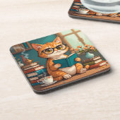 眼鏡をかけている愛読らしい猫の本 コースター (左側)