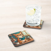 眼鏡をかけている愛読らしい猫の本 コースター (右側)