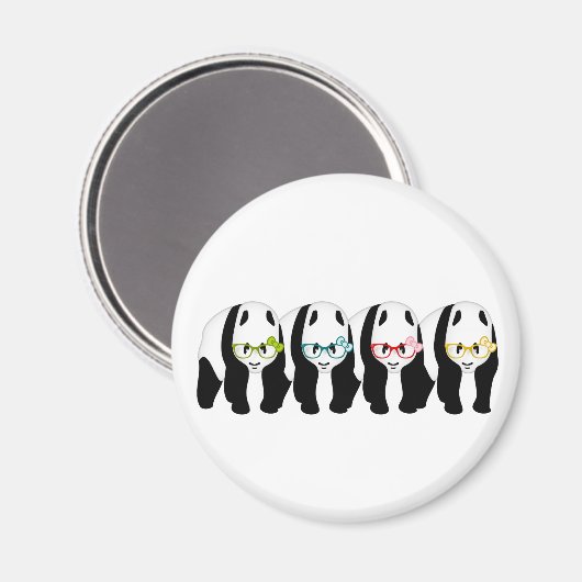 眼鏡をかけている4頭のパンダ マグネット (正面/裏面)
