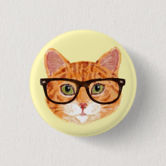 眼鏡をストライプの掛けたオレンジ猫 缶バッジ (正面)
