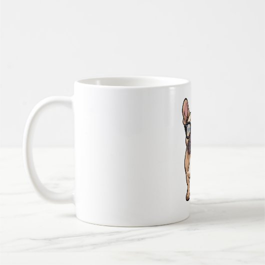 眼鏡をフランスの掛けたブルドッグ コーヒーマグカップ (左)