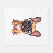 眼鏡をフランスの掛けたブルドッグ フリースブランケット (正面(横))