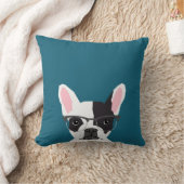 眼鏡を使用したヒップスターのフフランスのレンチー – BullDog クッション (ブランケット)