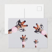 眼鏡を掛けたキリン吹はピンクのバブルガムを着ている インビテーションポストカード (正面/裏面)