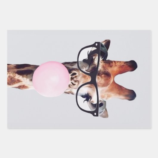 眼鏡を掛けたキリン吹はピンクのバブルガムを着ている ラッピングペーパーシート (正面)