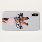 眼鏡を掛けたキリン吹はピンクのバブルガムを着ている Case-Mate iPhoneケース (裏面(横))