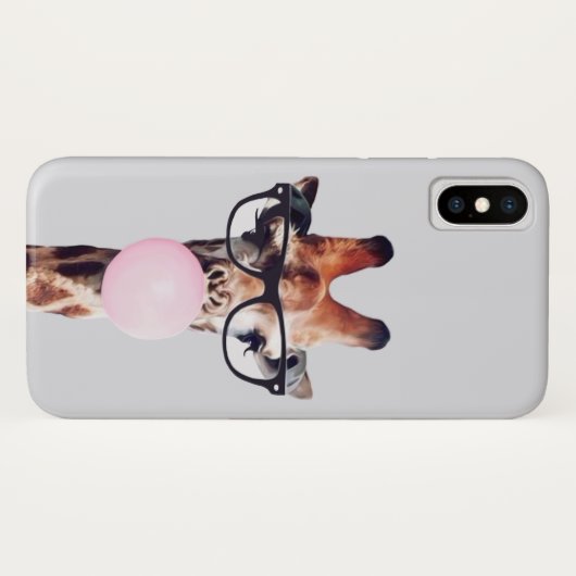 眼鏡を掛けたキリン吹はピンクのバブルガムを着ている Case-Mate iPhoneケース (裏面(横))