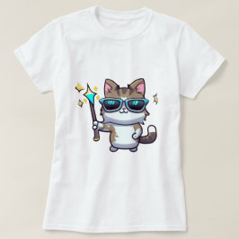 眼鏡を掛けた猫が魔法のワンスター Tシャツ