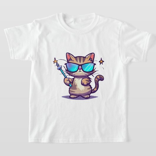 眼鏡を掛けた猫が魔法のワンスター Tシャツ (レイダウン)