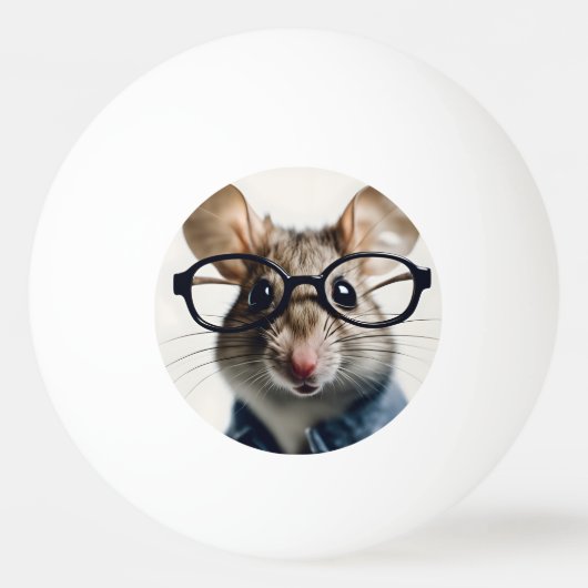 眼鏡を掛けた野ネズミ 卓球ボール (正面)