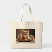 眼鏡を掛け読た猫は子猫に本だ ラージトートバッグ (正面)