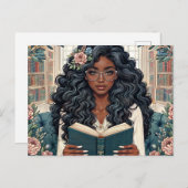 眼鏡を読掛けた黒人女性の本 ポストカード (正面/裏面)