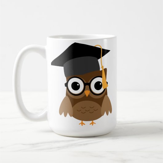 眼鏡オタク系の付きフクロウ及び目盛りキャップのマグカップ コーヒーマグカップ (左)