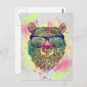 眼鏡カッコいい付き水色クマデザイン ポストカード (正面/裏面)