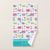 眼鏡カッコいい柄パステルキャッツティール(緑がかった色) バスタオルセット (ハンドタオル)