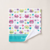 眼鏡カッコいい柄パステルキャッツティール(緑がかった色) バスタオルセット (ウォッシュタオル)