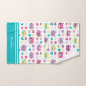 眼鏡カッコいい柄パステルキャッツティール(緑がかった色) バスタオルセット (ハンドタオル)