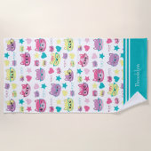 眼鏡カッコいい柄パステルキャッツティール(緑がかった色) ビーチタオル (正面)