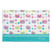 眼鏡カッコいい柄パステルキャッツティール(緑がかった色) 枕カバー (裏面)