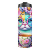眼鏡カラフルをかけて紅茶を飲む猫 タンブラー (正面)