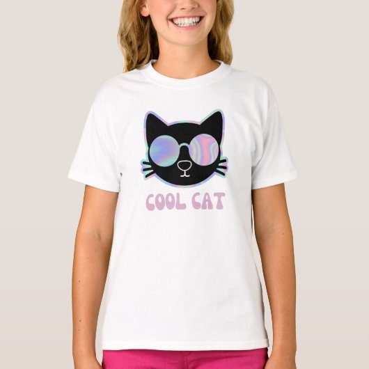 眼鏡クールおもしろい付きファンキー猫 Tシャツ (正面)
