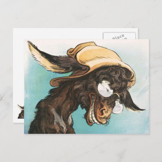 眼鏡クールと帽子を着用したロバ ポストカード (正面/裏面)