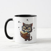 眼鏡クールの本を読る猫 マグカップ (左)