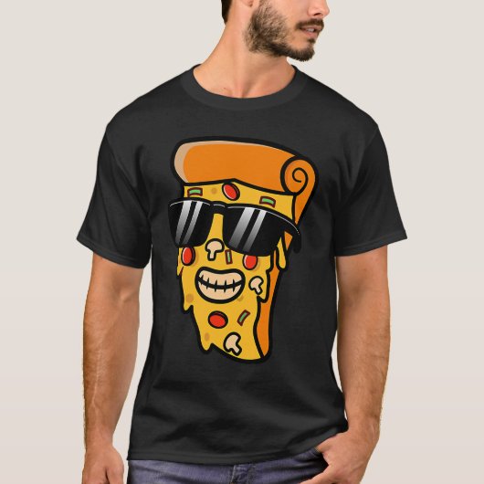 眼鏡クールを掛けたピザスライス笑顔 Tシャツ (正面)