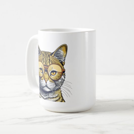 眼鏡クール付きキティパーソナライズされた猫 コーヒーマグカップ (正面左)