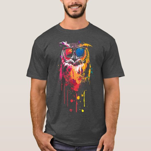 眼鏡クール付きフクロウ Tシャツ (正面)