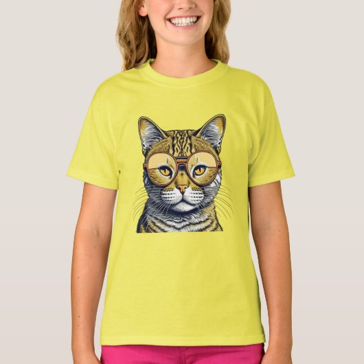 眼鏡クール付き猫 Tシャツ (正面)