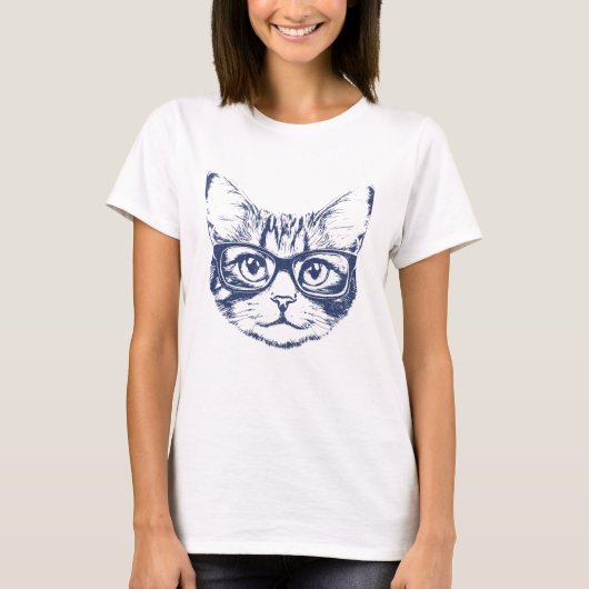 眼鏡クール付き猫 Tシャツ (正面)