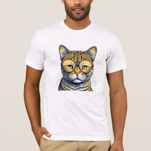 眼鏡クール付き猫 Tシャツ (正面)