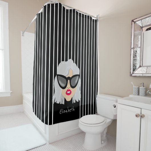 眼鏡クール付き白髪の名前をカスタムする シャワーカーテン (インサイチュ)