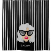 眼鏡クール付き白髪の名前をカスタムする シャワーカーテン (正面)