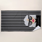 眼鏡クール付き祖母名前をカスタムする ビーチタオル (正面)