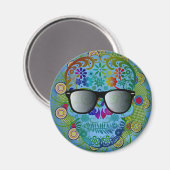 眼鏡クール付き非常にカラフルスカル マグネット (正面/裏面)