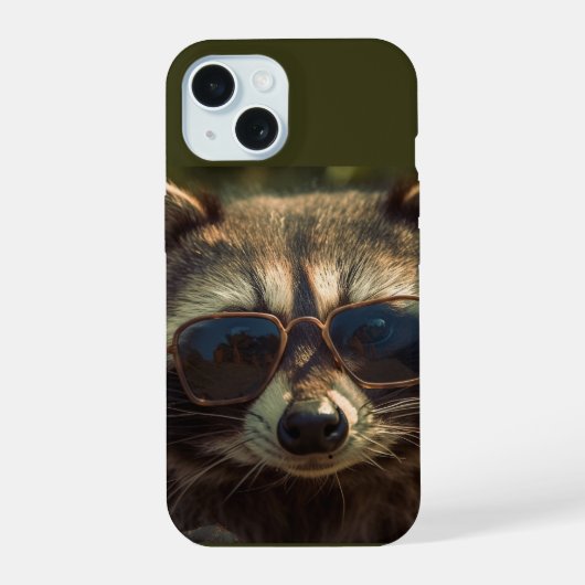 眼鏡クール入りの可愛いラクーン動物ユーモアアート iPhone 15ケース (裏面)