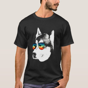 眼鏡サングラスのハスキー Tシャツ