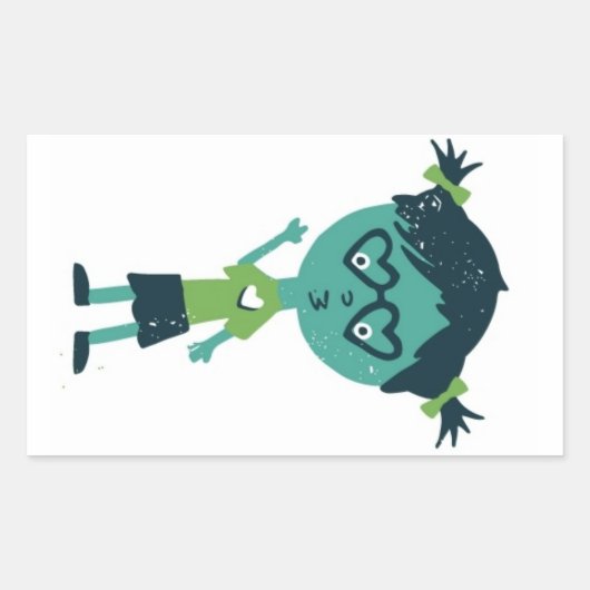 眼鏡シールの女の子 長方形シール (正面)