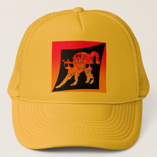 眼鏡トラック帽を被った猫 キャップ (正面)