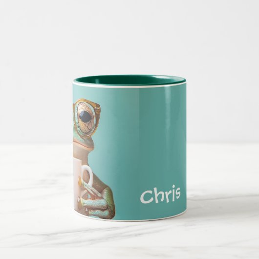 眼鏡パーソナライズされた付きカエル ツートーンマグカップ (中央)