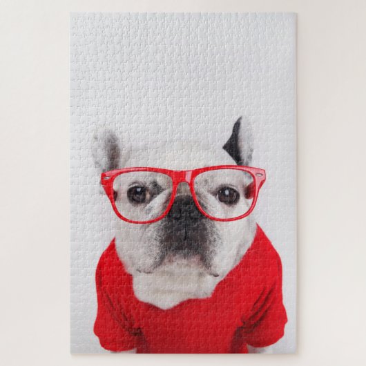 眼鏡フランスのとシャツのブルドッグ ジグソーパズル (縦)